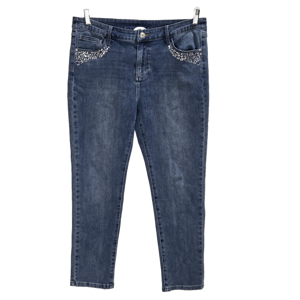 Soft Surroundings Jeans Stretch Womens Blue Denim Rhinestone Waist 32 Inseam25.5